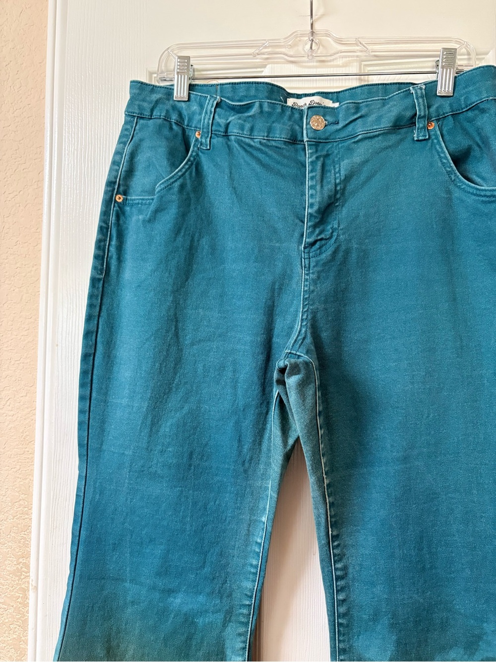 Ranch Dress’n Jade Turquoise Cowhide Print Superflare Stretchy Jeans Size 14 - Picture 6 of 14